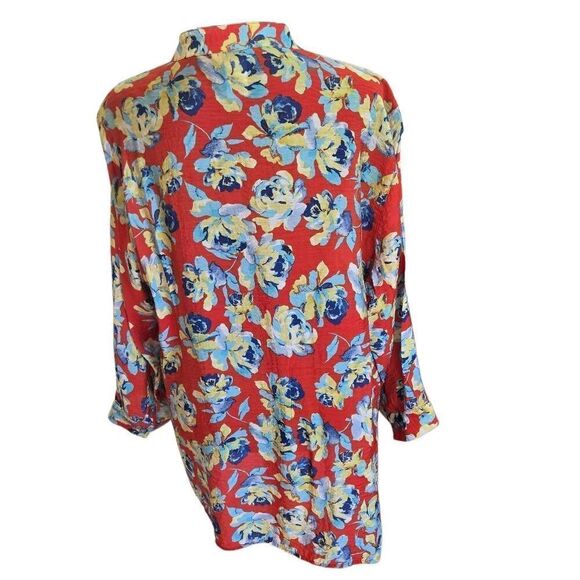 Multiples Women's Floral Long Sleeve Pleated Tunic Top Blouse Red Blue Size 1X - Picture 4 of 13